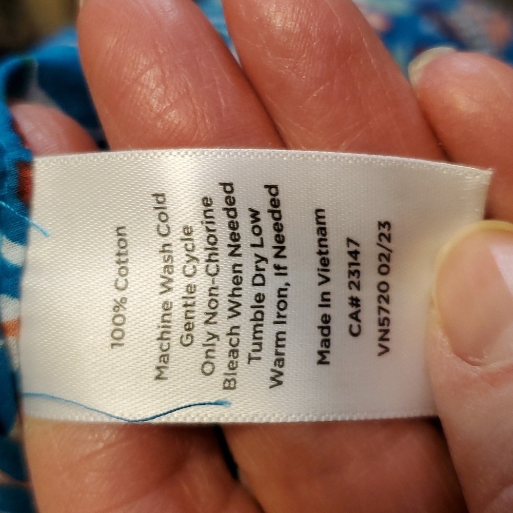 Talbots band collar popover turquoise blue jocobean floral 100% cotton sz. PL - Picture 10 of 10